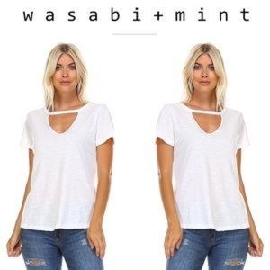 Dark Charcoal wasabi + mint choker v neck tee